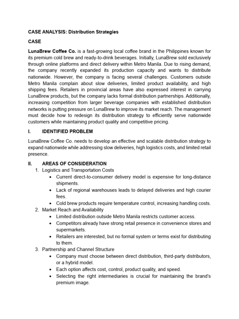 MBA 213 CASE ANALYSIS - Distribution Strategies | PDF | Retail | Logistics