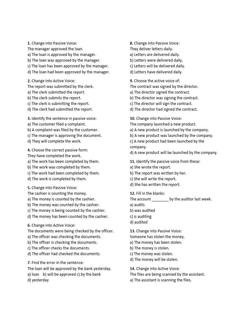 Active and Passive Voice Bank Exam Prep | PDF | Teachers
