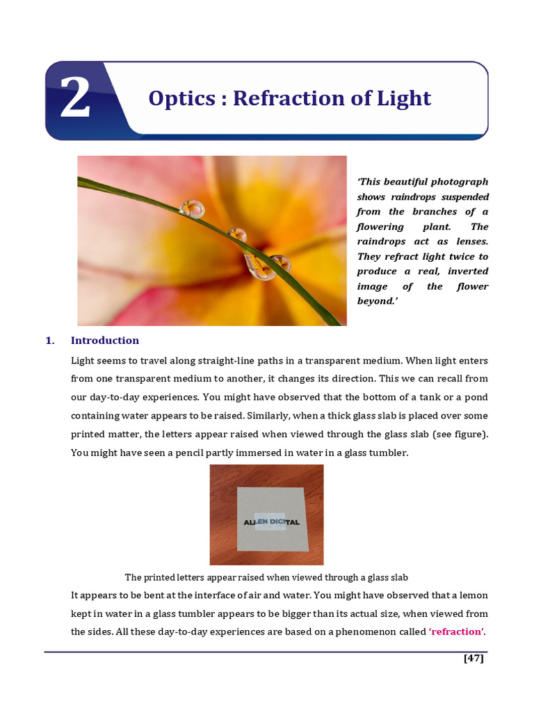 02 Optics - Refraction of Light | PDF | Refractive Index | Refraction