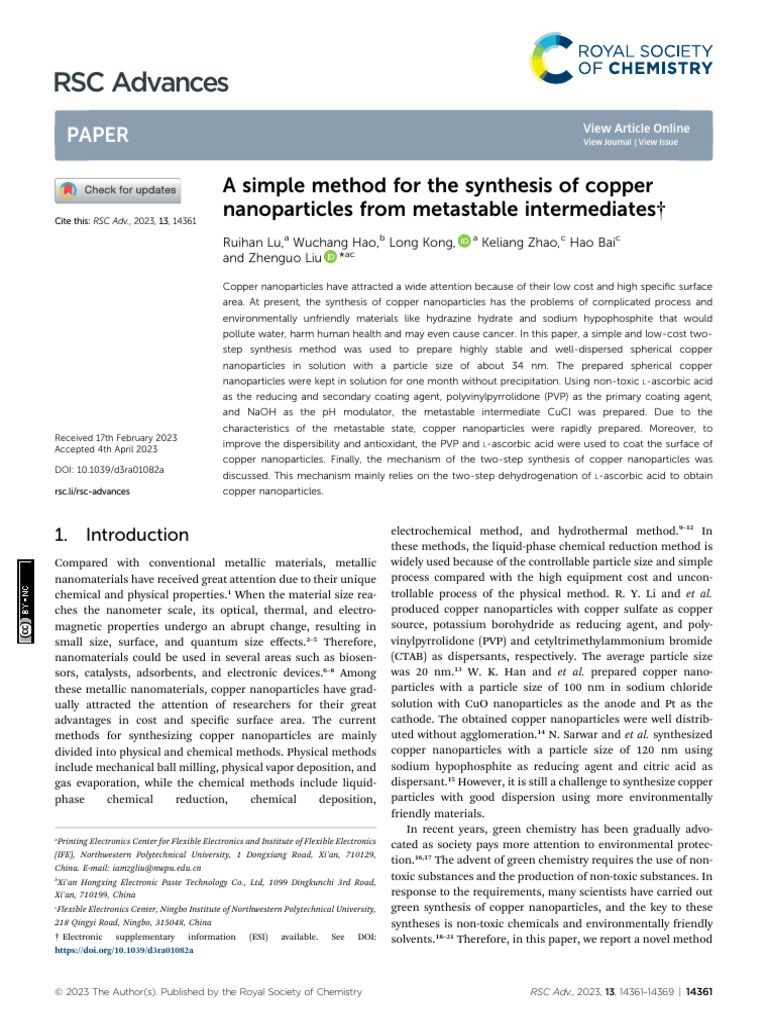 RSC Advances: Paper | PDF | Nanoparticle | Nanomaterials