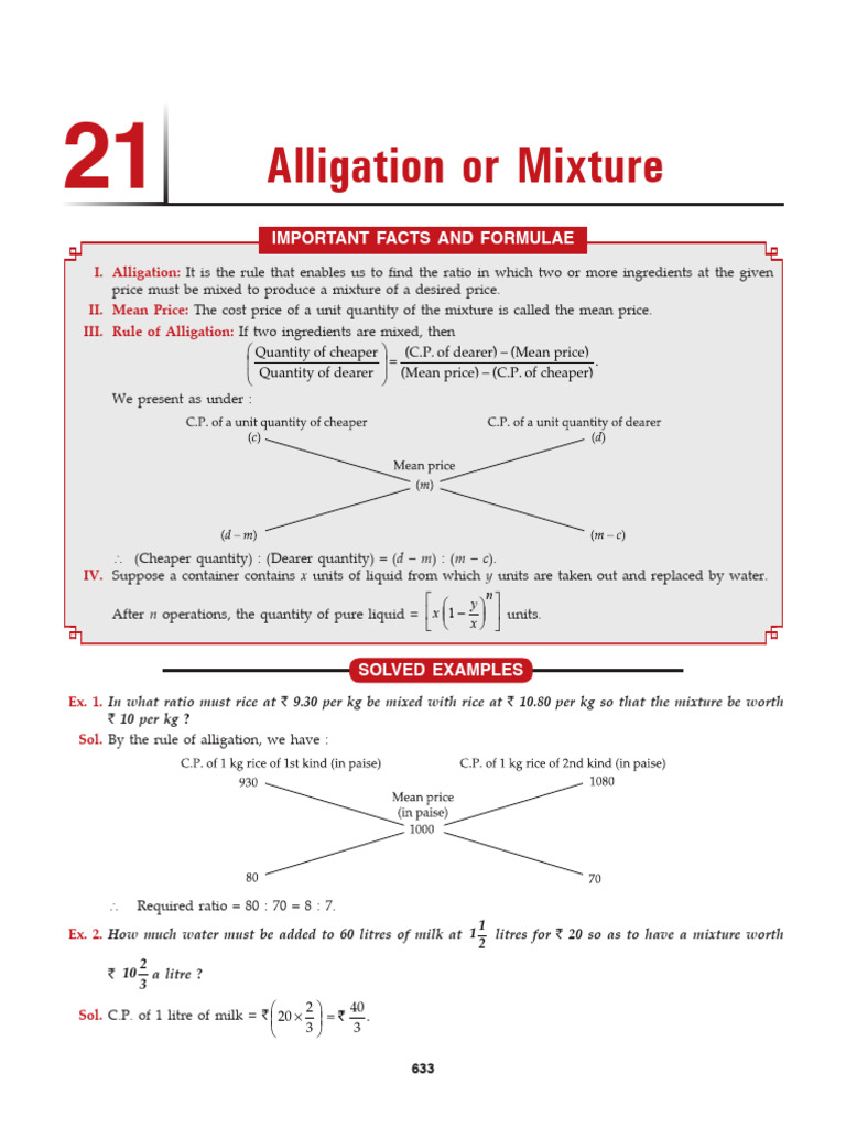 Alligation and Mixture Formulas Guide | PDF | Litre