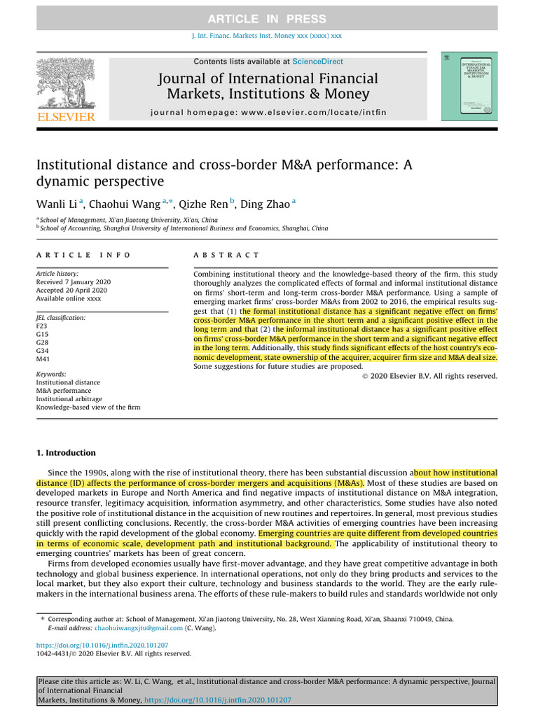 Cross-Border M&A Performance & Institutional Distance | PDF | Tacit ...