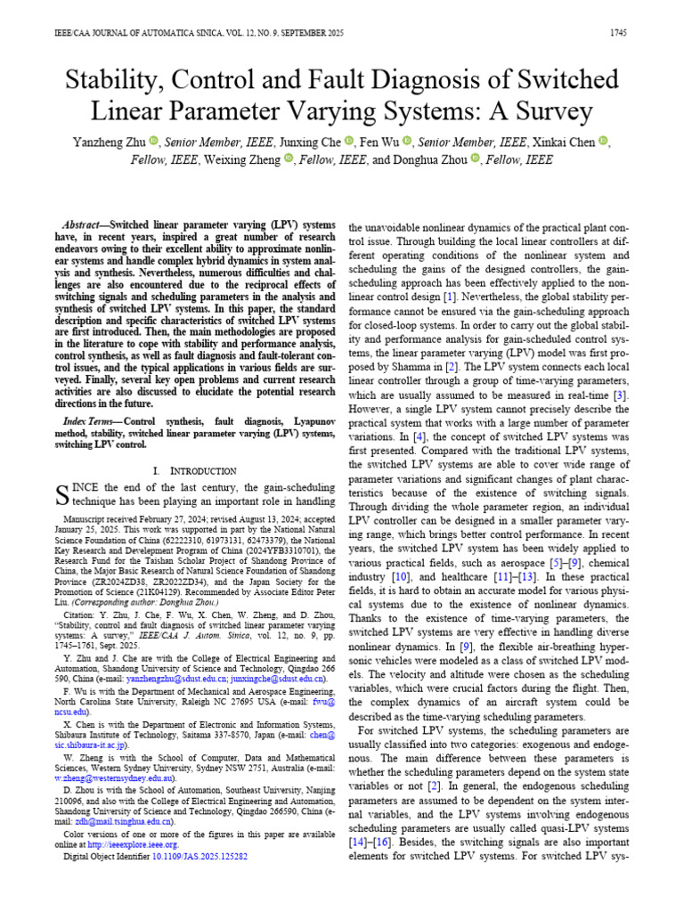 Stability, Control and Fault Diagnosis of Switched Linear Parameter ...