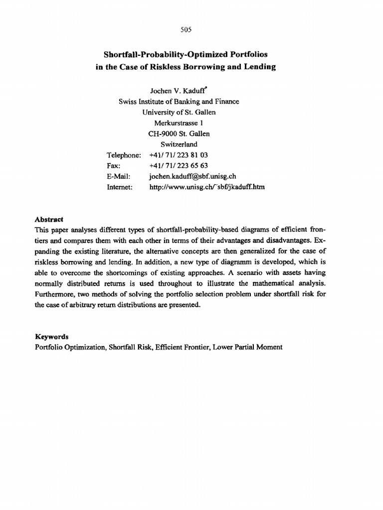 Kaduff | PDF | Modern Portfolio Theory | Mathematical Analysis