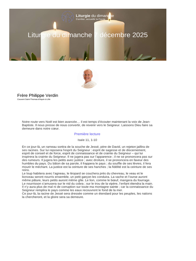 Liturgie du 7 décembre 2025 : Conversion et Espérance | PDF | Baptisme ...
