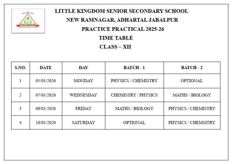 Class XII Practical Timetable 2025-26 | PDF