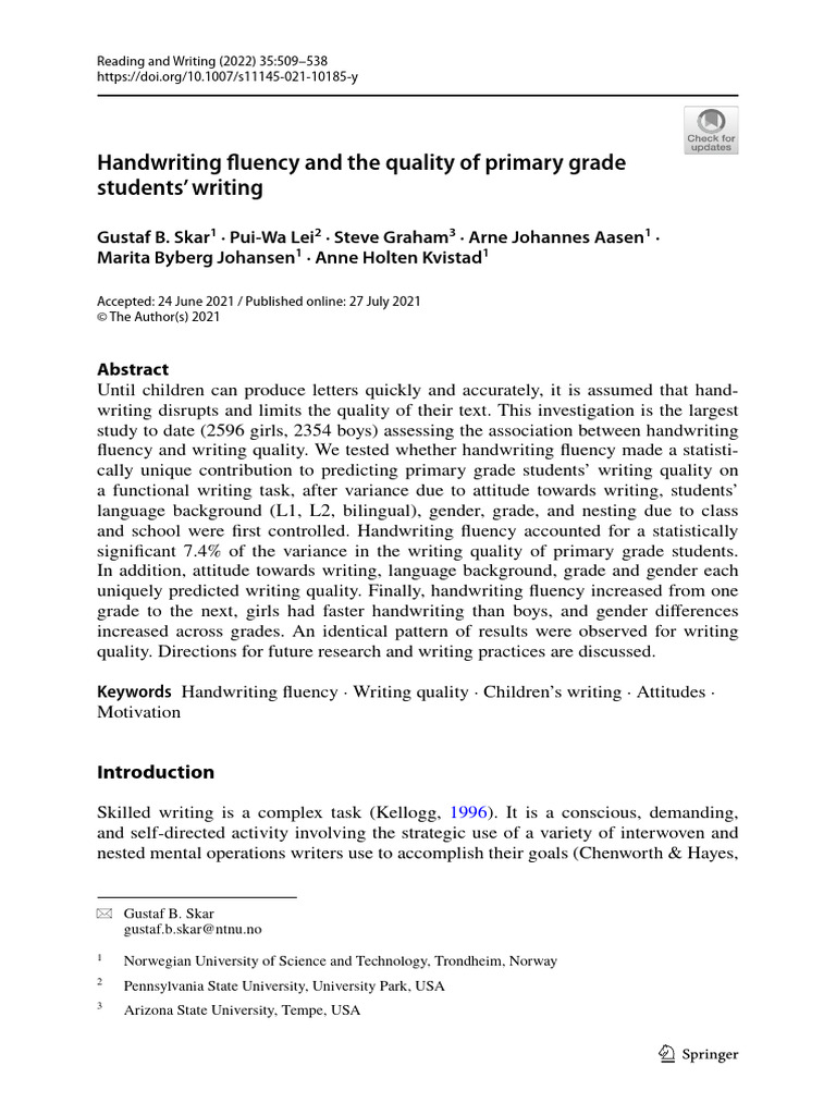 Handwriting Fluency and Writing Quality | PDF | Fluency