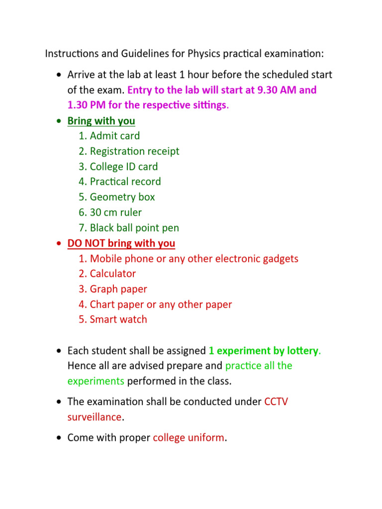 Physics Practical Exam Guidelines | PDF