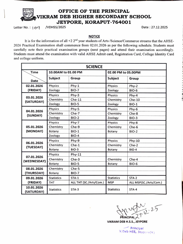 AHSE 2026 Practical Exam Schedule | PDF