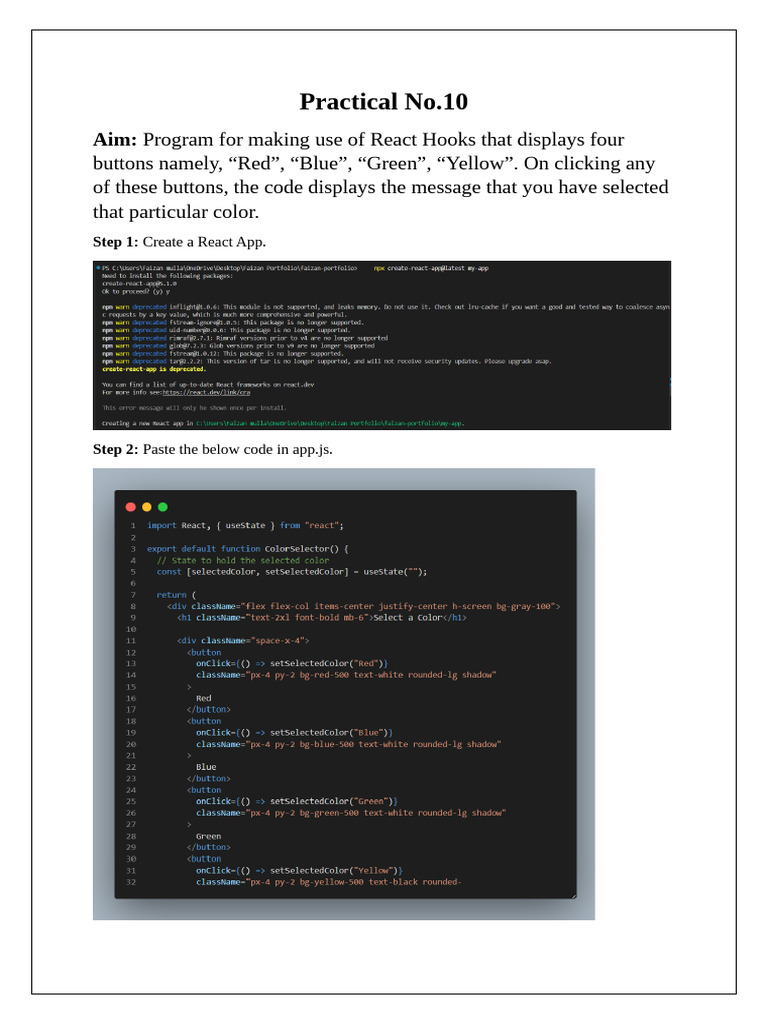 React Hooks Color Selector App | PDF