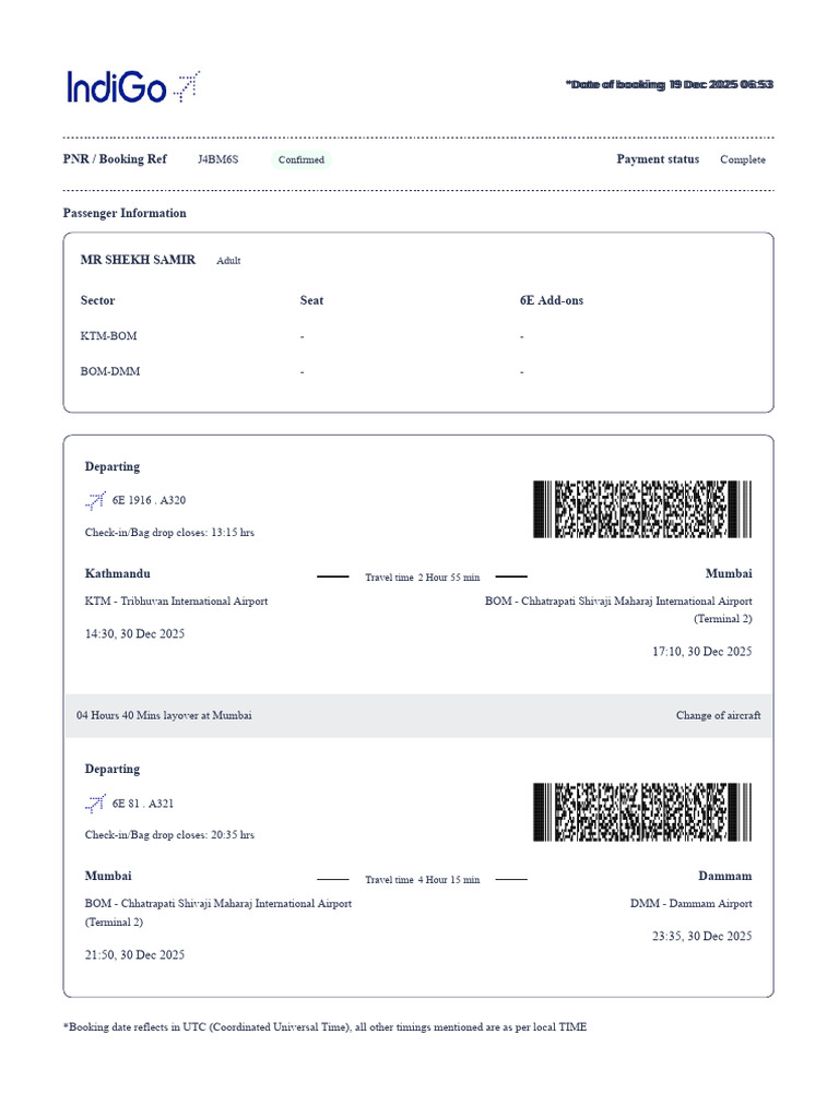Flight Booking Confirmation Details | PDF | Airbus