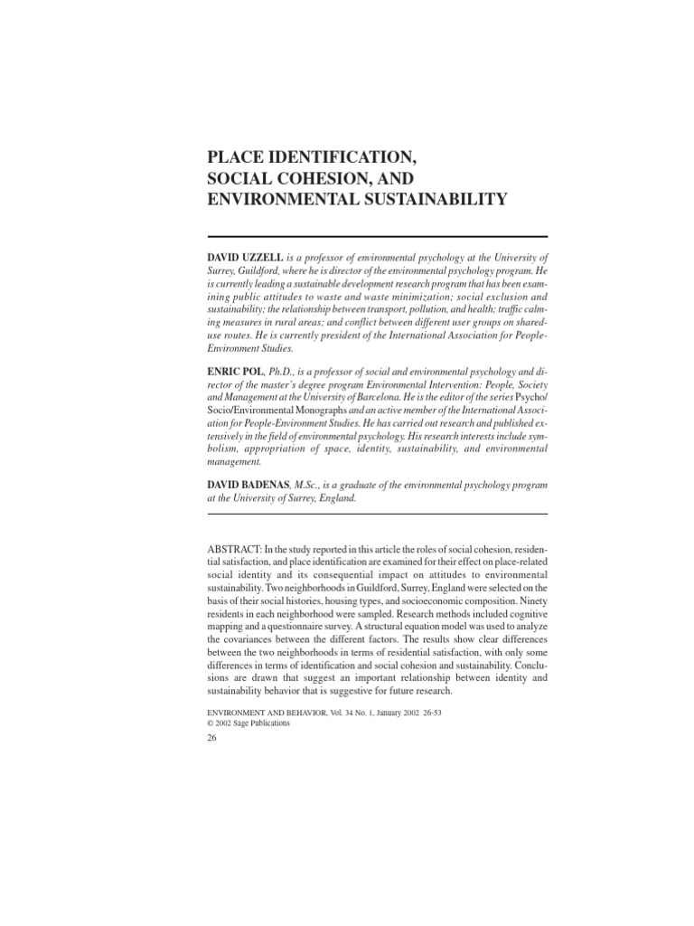 Place Identity and Environmental Sustainability | PDF | Identity ...