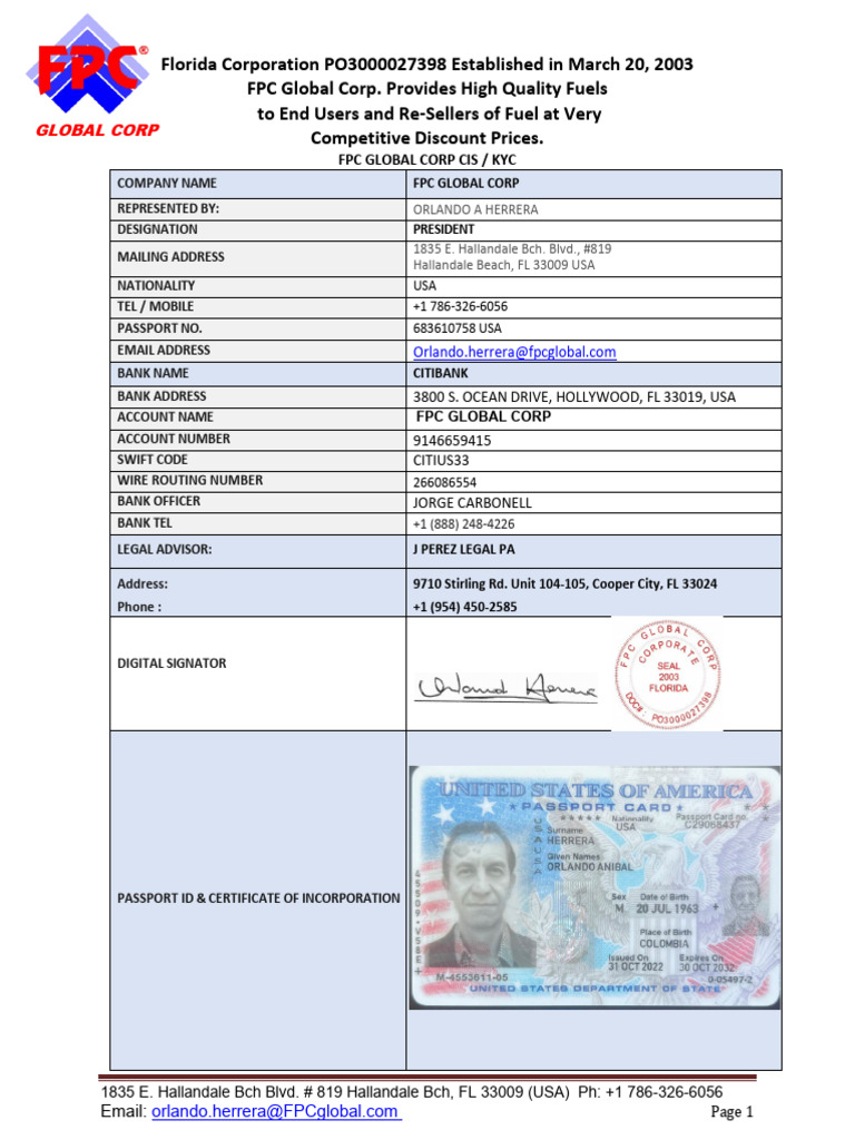 FPC Global Corp: Fuel Provider Details | PDF | Telecommunications