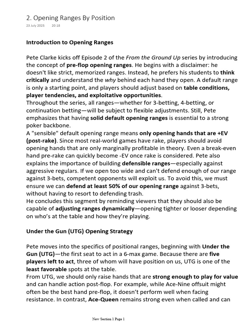 Mastering Poker Opening Ranges | PDF | Poker