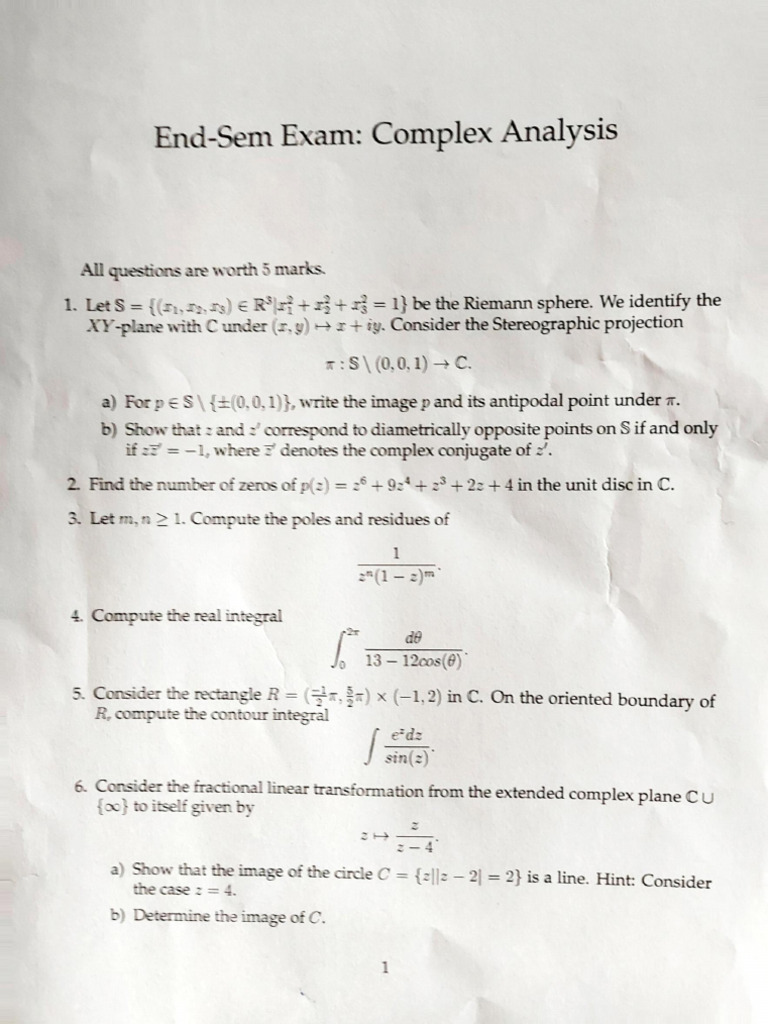 End-Sem Exam: Complex Analysis Questions | PDF