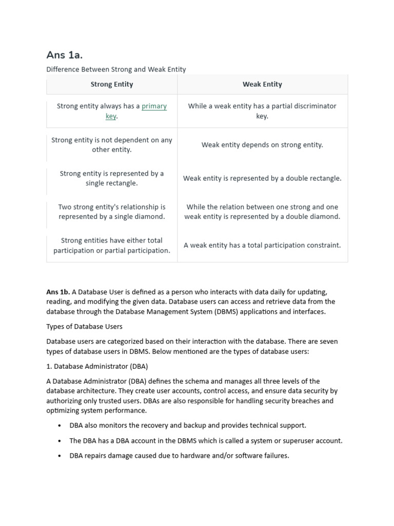 Strong vs Weak Entities in Databases | PDF | Databases | Table (Database)