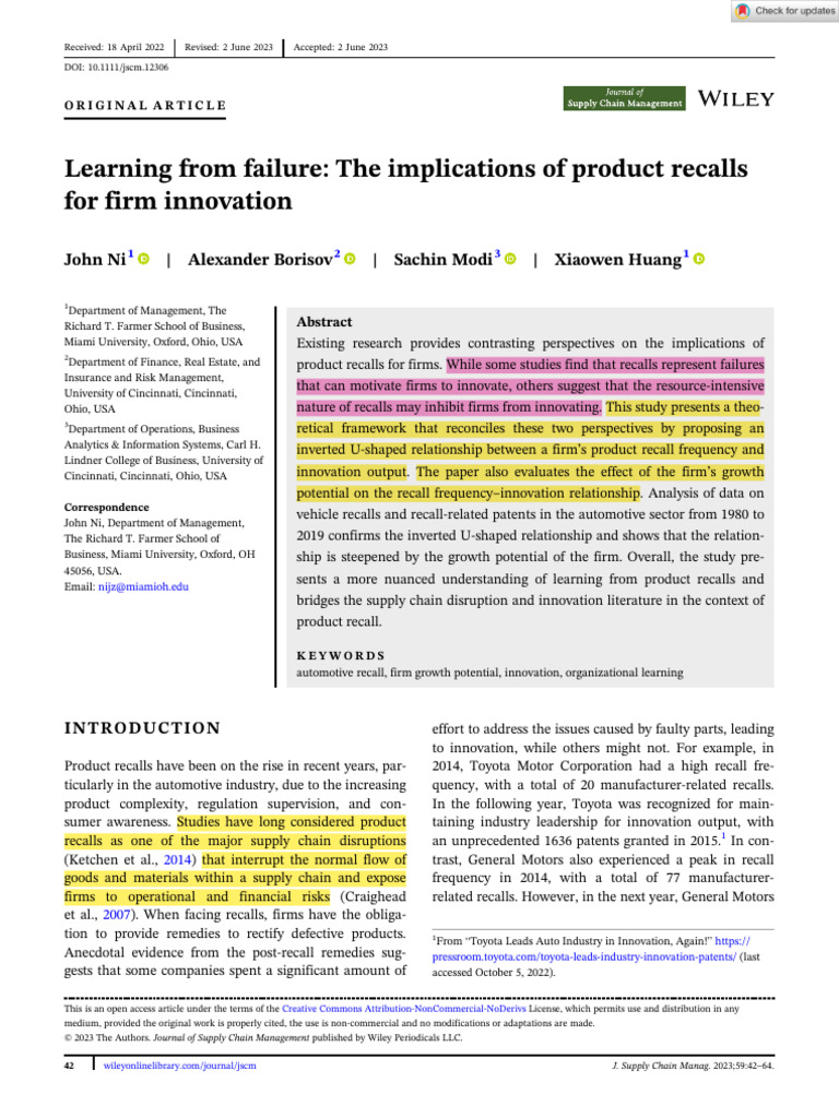 Product Recalls and Innovation Insights | PDF | Learning | Innovation