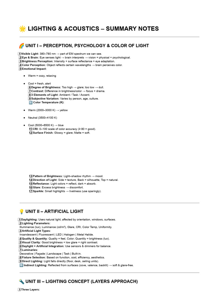 Lighting and Acoustics Overview Guide | PDF | Color | Lighting
