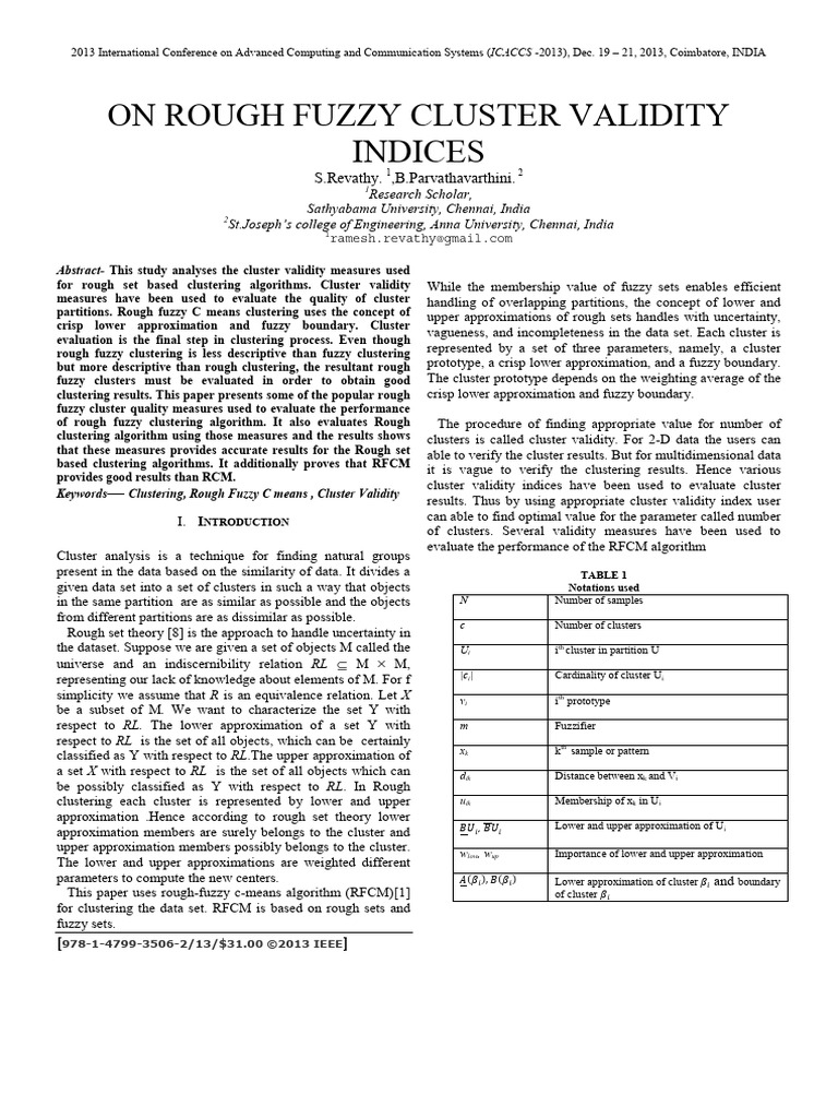 Rough Fuzzy Cluster Validity Indices | PDF | Cluster Analysis | Fuzzy Logic
