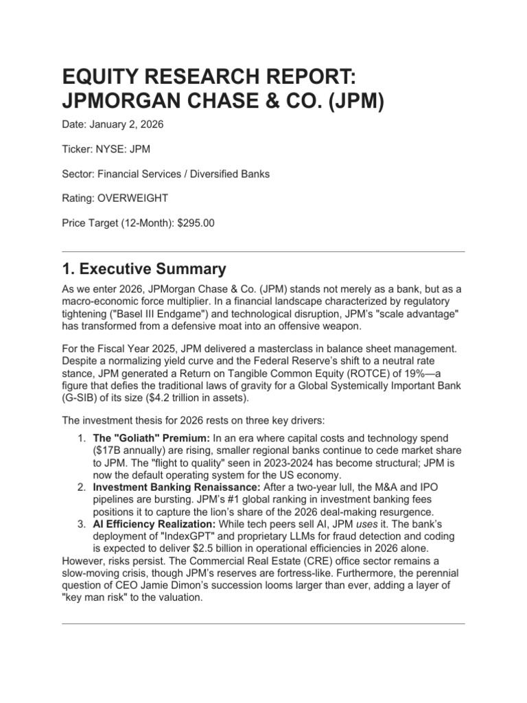 JPMorgan Chase 2026 Equity Research Report | PDF | Banks | Jp Morgan Chase