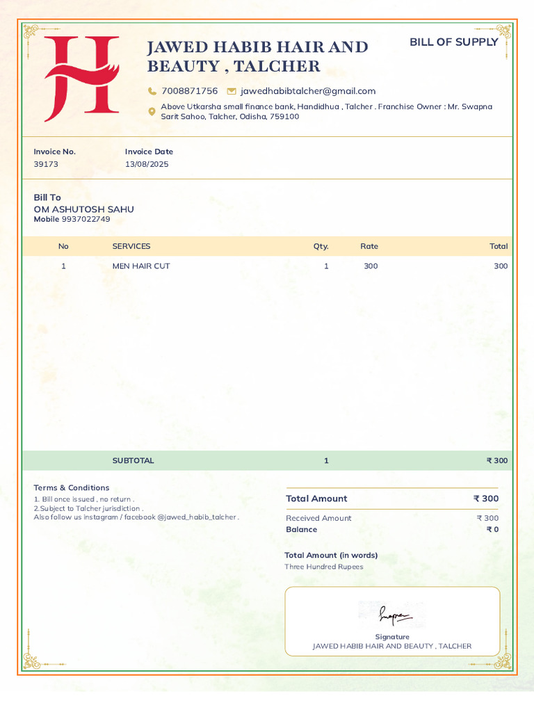 Om Ashutosh Sahu Sales Invoice 39173 | PDF