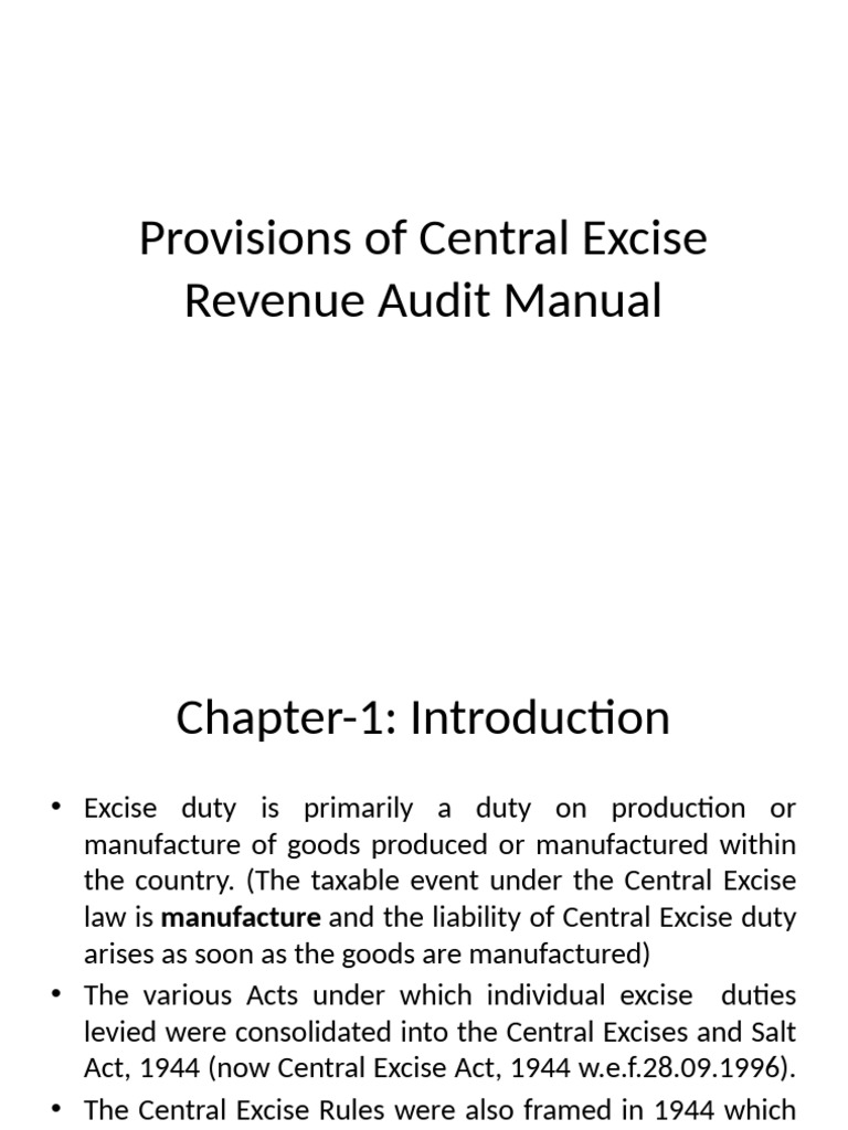 Central Excise and Revenue Audit Manual | PDF | Excise | Taxation