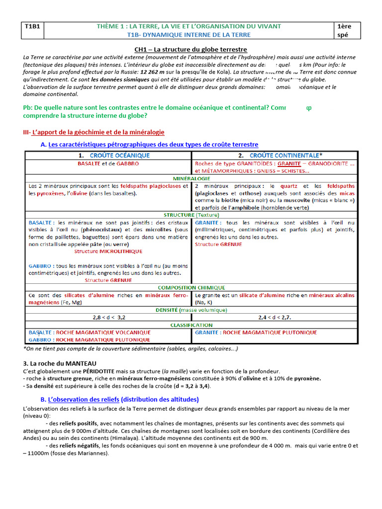 Structure interne de la Terre et sismologie | PDF | Croûte terrestre ...