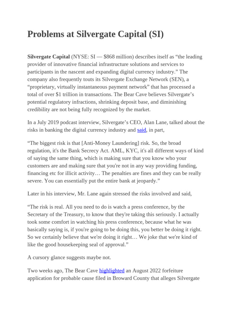 Silvergate Capital's Regulatory Challenges | PDF
