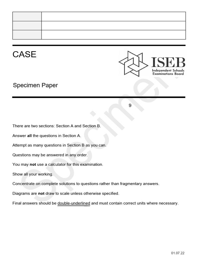 ISEB Mathematics Specimen Paper | PDF | Rectangle | Speed