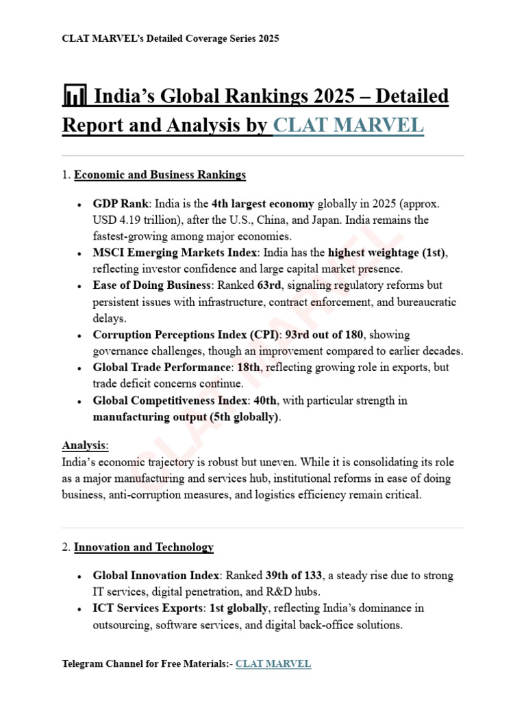 India’s Global Rankings 2025 Overview | PDF | Infrastructure | Human ...