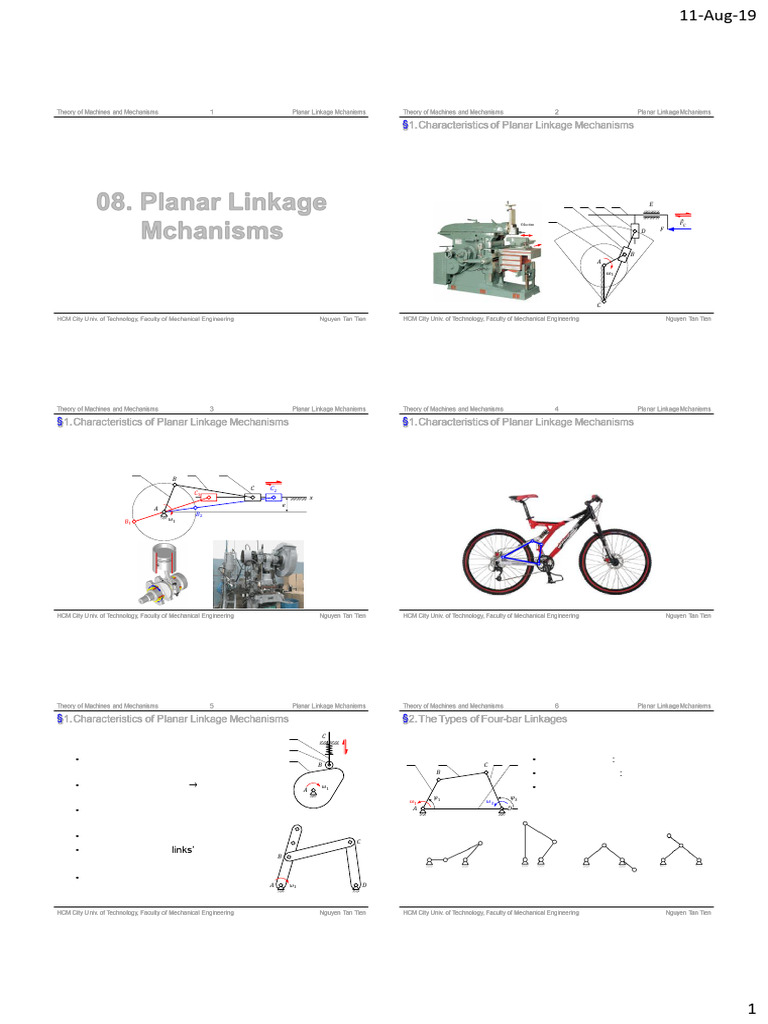 Planar Linkage Mechanisms Overview | PDF | Machines | Motion (Physics)