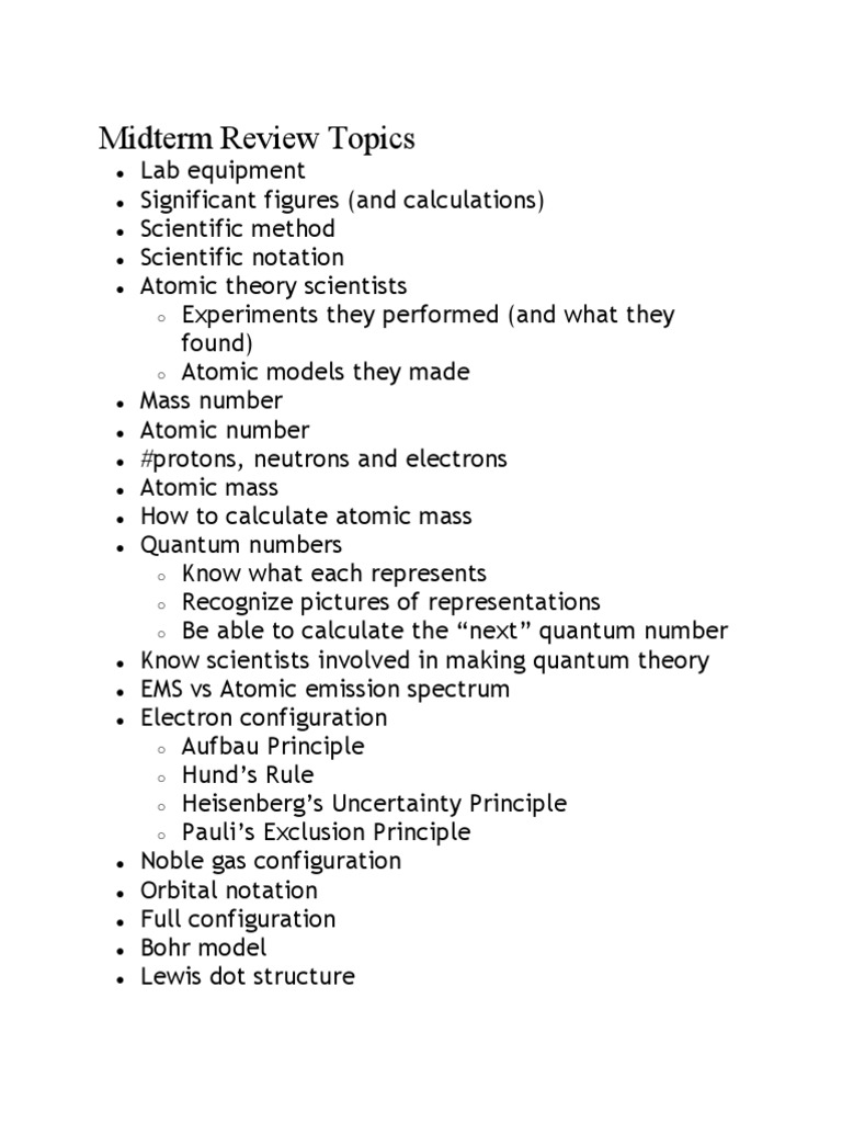 Comprehensive Midterm Review Topics | PDF