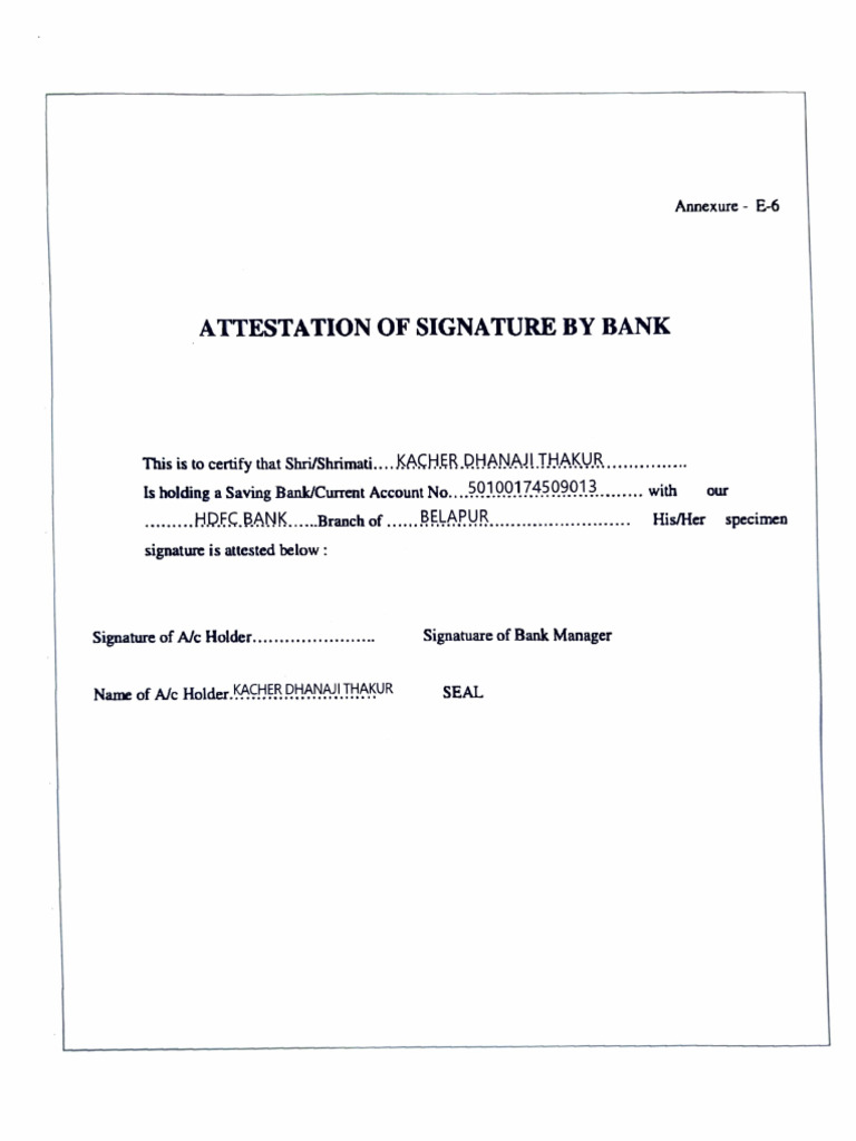 Bank Signature Attestation Certificate | PDF