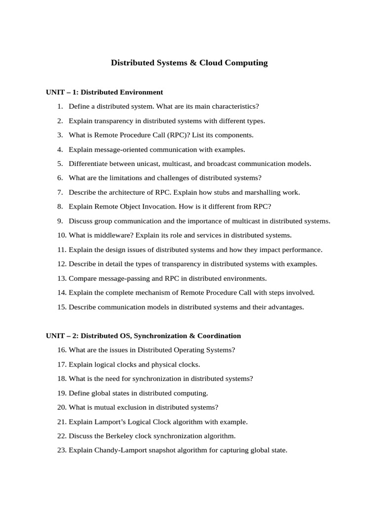 Important Questions Distributed system and Cloud Computing | PDF ...