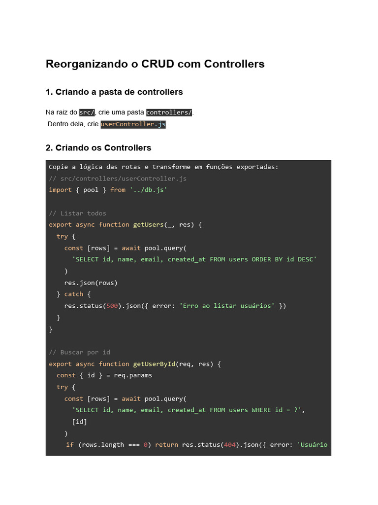 CRUD com Controllers em Node.js | PDF | Programação de computadores ...