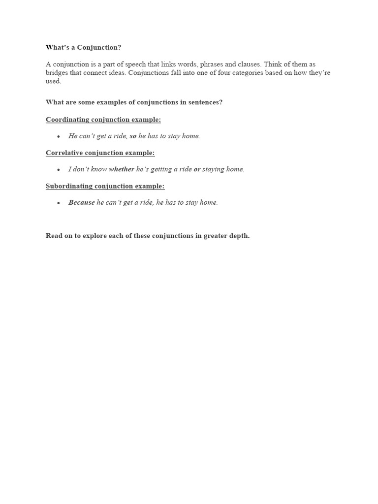 Understanding Conjunctions: Types & Examples | PDF | Language Mechanics ...