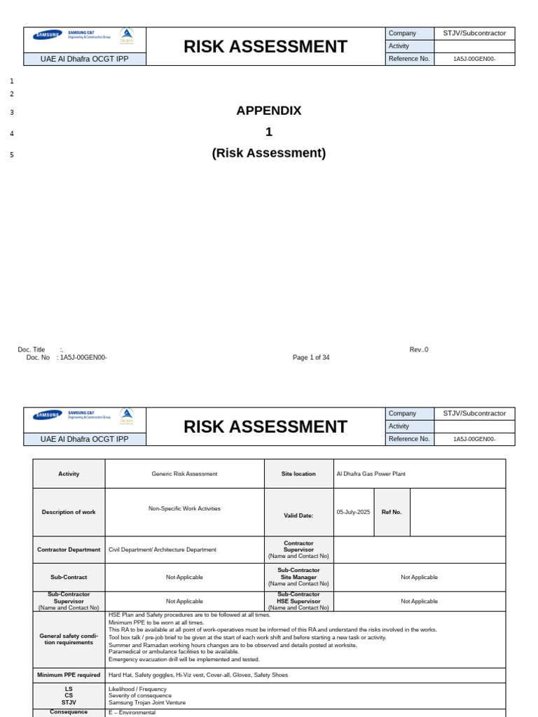 UAE Al Dhafra OCGT IPP Risk Assessment | PDF | Road | Occupational ...