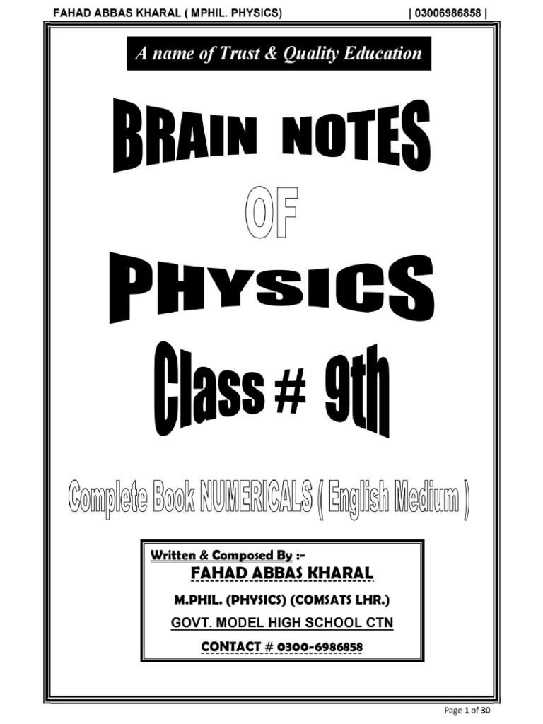 Numericals Notes 9th Phy 2025 em | PDF