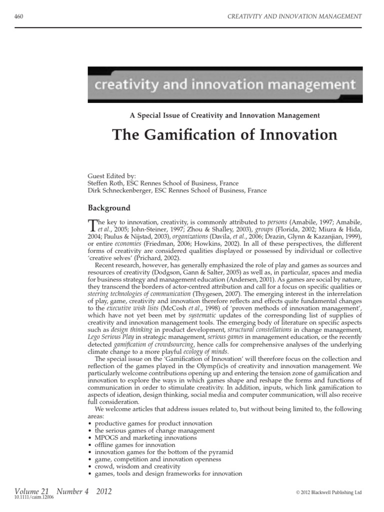 Gamiﬁcation in Innovation Management | PDF | Innovation | Creativity
