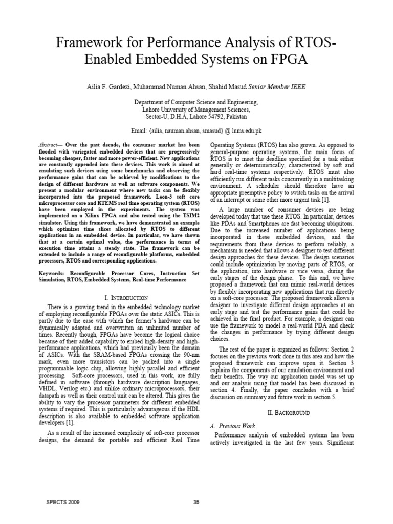 RTOS Performance Analysis Framework for FPGA | PDF | Embedded System ...