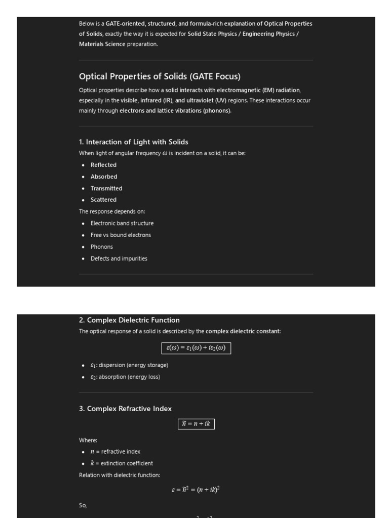 Optical Properties of Solids for GATE | PDF | Band Gap | Refractive Index