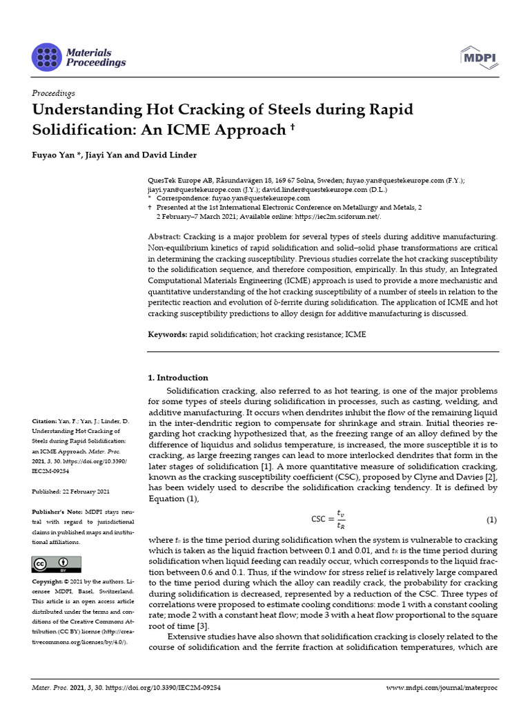 Hot Cracking in Steels: ICME Insights | PDF | Freezing | Materials Science