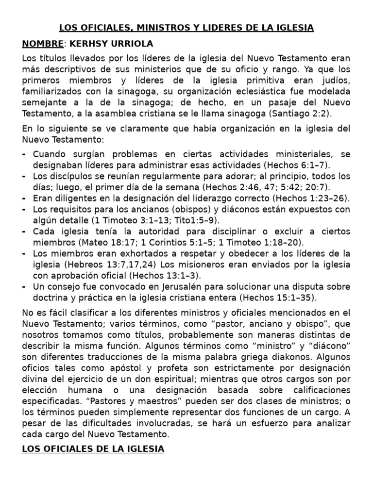 Estructura de Oficiales en la Iglesia | PDF | Iglesia cristiana | Don ...