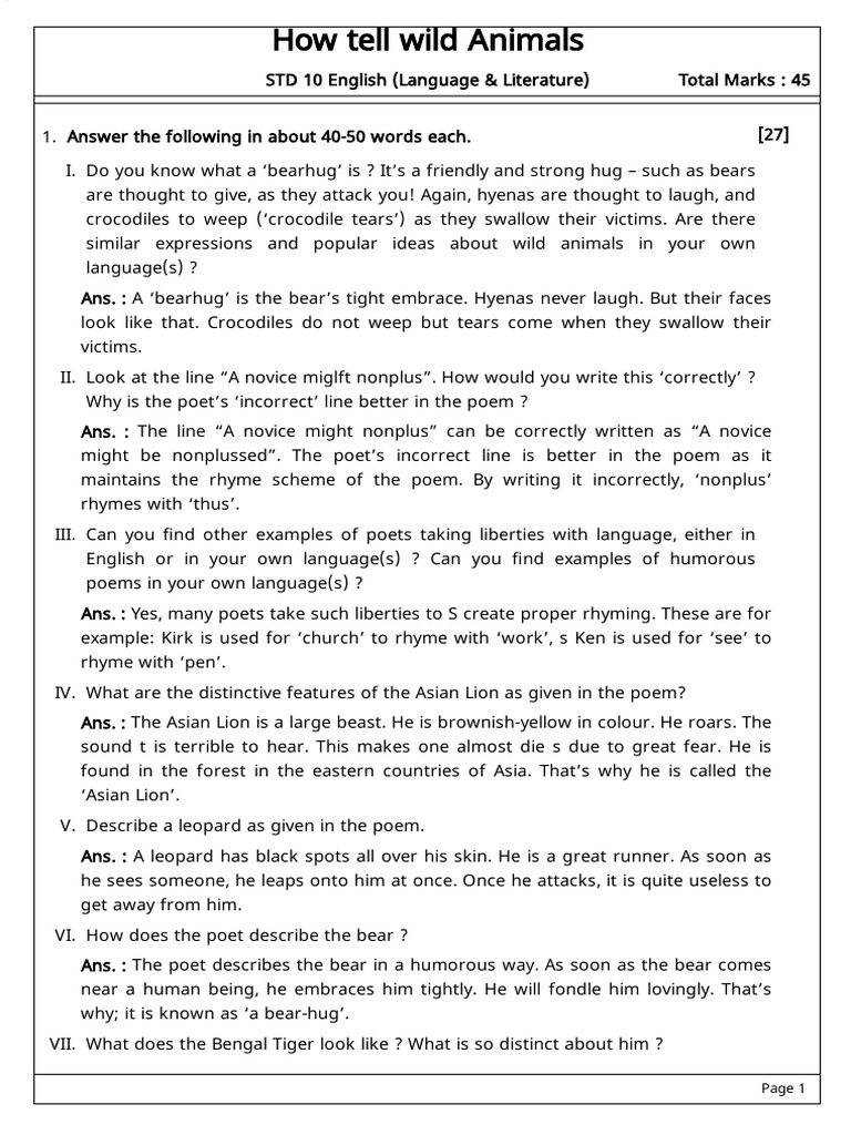 Understanding Wild Animals in Poetry | PDF | Tiger | Leopard