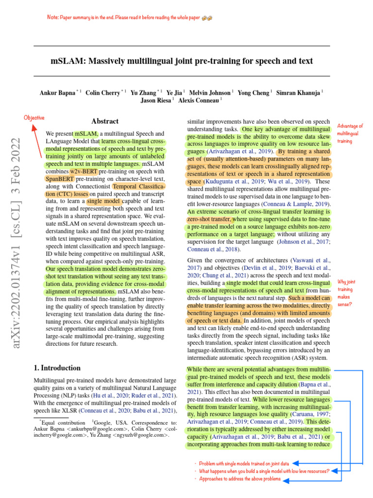 mSLAM | PDF | Speech Recognition | Speech