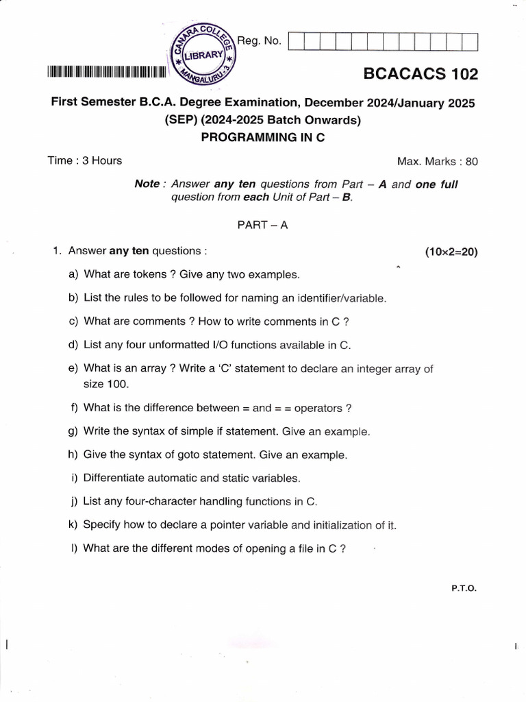C Programming Exam Guide 2024-2025 | PDF | Pointer (Computer ...