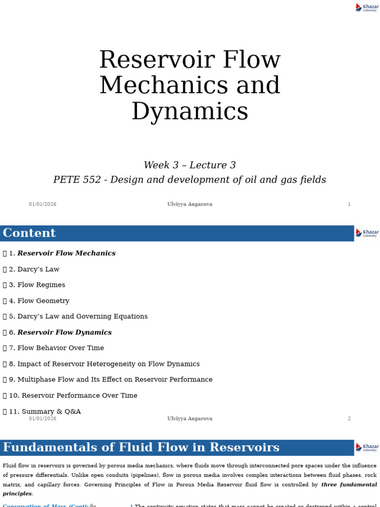 Week 3-Lecture 3 Reservoir Flow Mechanics and Dynamics | PDF | Fluid ...