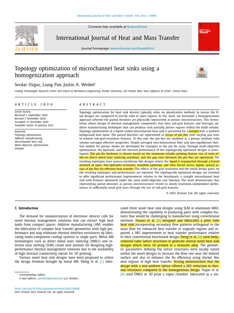 Topology Optimization of Microchannel Heat Sinks | PDF | Heat Transfer ...