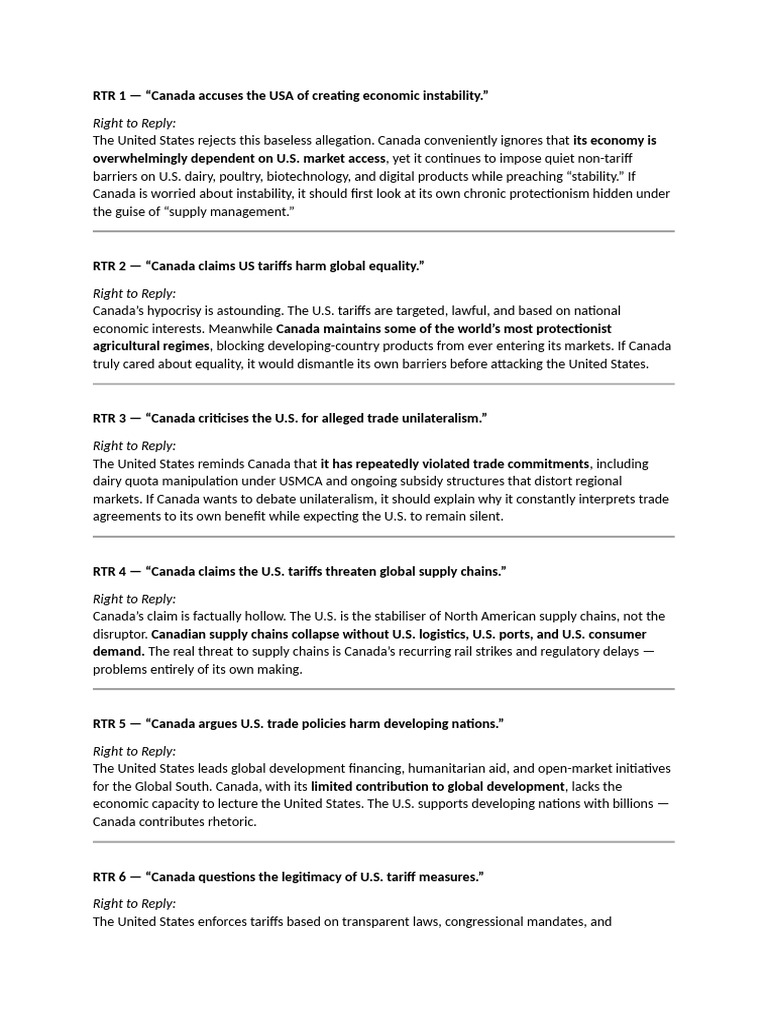 RTR List for USA ECOSOC | PDF | Tariff | Protectionism