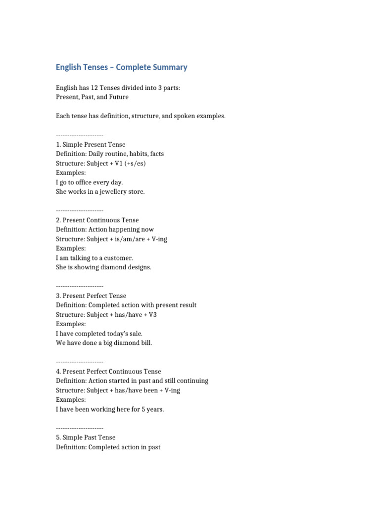 Comprehensive Guide to English Tenses | PDF